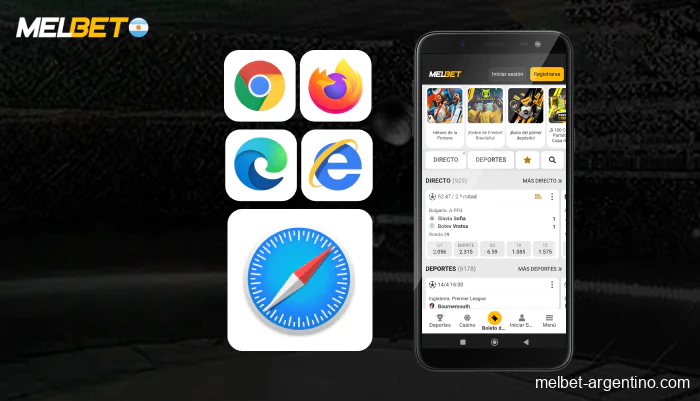 Accede a la página oficial de Melbet Argentina utilizando tu navegador favorito, paso 1