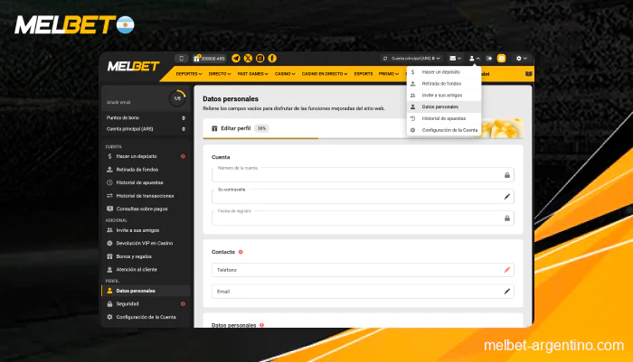 Funciones clave disponibles en tu cuenta personal Melbet Argentina