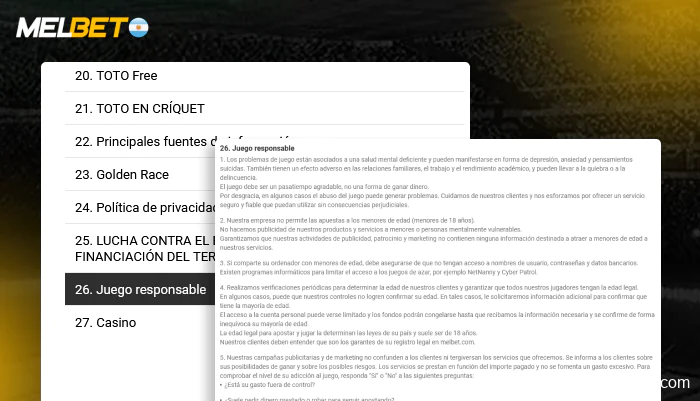 Obligaciones de los usuarios y prácticas de juego responsable