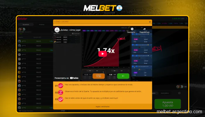Modo demo del juego Aviator en Melbet Argentina sin gastar dinero