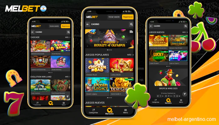 Juegos de casino disponibles en la app de Melbet Argentina